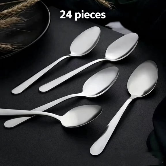 Vruelia 24 Pieces Dinner Spoons,6.7" Food Grade Stainless Steel Spoons Silverware, Mirror Polished Table Spoon Use for Home Kitchen Restaurant, Kitchen Essential Dinner Spoons, Dishwasher Safe