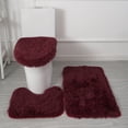 thumbnail image 1 of Vruelia 3 Piece Bathroom Rug Set , Super Soft Plush Shaggy Toilet Bath Mat Set - Includes Bath Rug, U-Shaped Contour Toilet Rug, Toilet Lid Cover - Non Slip Machine Washable (Wine), 1 of 18