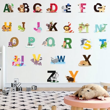 Vruelia 3Pcs Colourful Animal Alphabet ABC Kids Wall Stickers Wall Decals Peel and Stick Removable Wall Stickers for Kids Nursery Bedroom Living Room decor Home Decor
