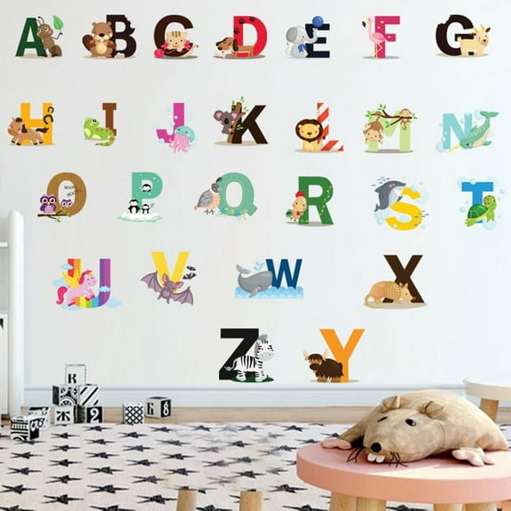 Vruelia 3Pcs Colourful Animal Alphabet ABC Kids Wall Stickers Wall Decals Peel and Stick Removable Wall Stickers for Kids Nursery Bedroom Living Room decor Home Decor