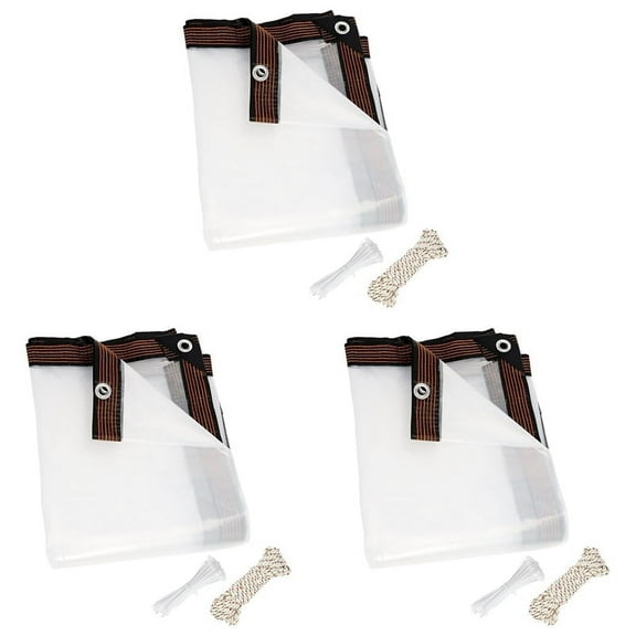 Vruelia 3pcs 8X10 FT Clear Waterproof Tarps Heavy Duty Outdoor Garden Rainproof Covering,Clear Vinyl Tarp with Grommets