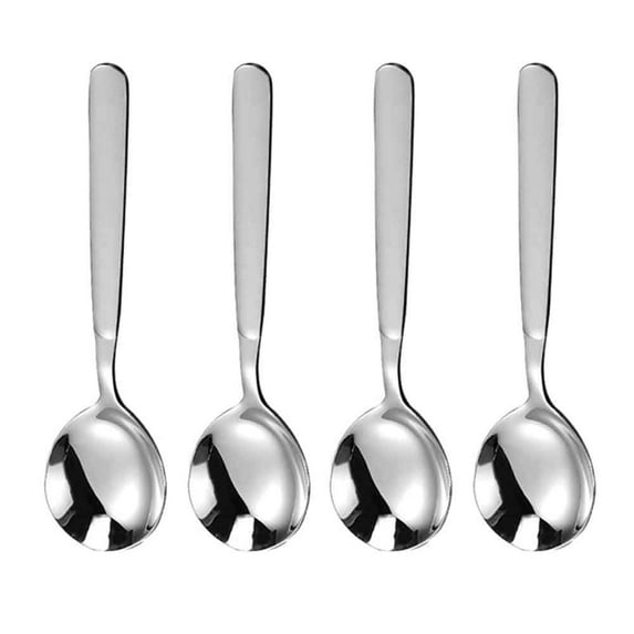 Vruelia 4-piece stainless steel round soup spoons set, heavy-weight deep bowl flatware