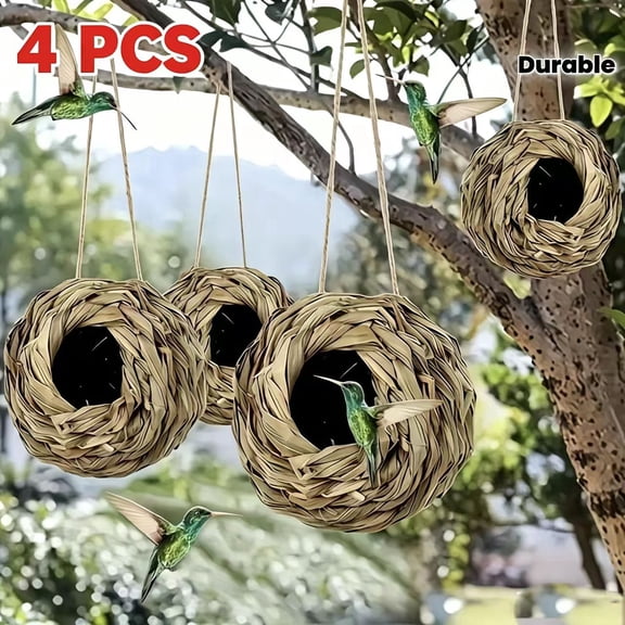Vruelia 4Pack Hanging Bird Nest House for Outside,Hand Woven,Made Of Natural Grass for ,Balconies,Tree Trunks