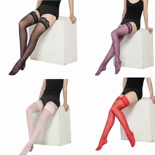 Vruelia 4Pairs Women's Sheer Thick Thigh Highs Lace Stockings Top Stockings Tights Nylon Pantyhose,One Size
