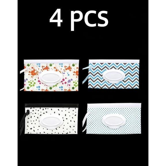 Vruelia 4Pcs Baby Wet Wipe Pouch, Portable Baby Wipes Case, Reusable Refillable Travel Wet Wipe Holder Bag