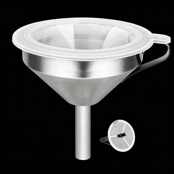 Vruelia 5.9 Inch 304 Stainless Steel Kitchen Funnel with 200 Mesh Food Filter Strainer for Transferring Liquids, Oil, Making Jam