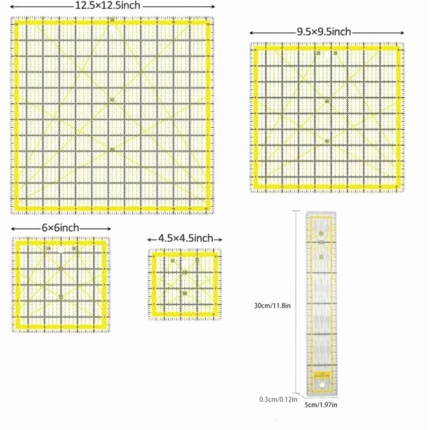 Vruelia 5 Pack Acrylic Quilting Ruler, Square Quilter Ruler Fabric Cutting Clear Mark