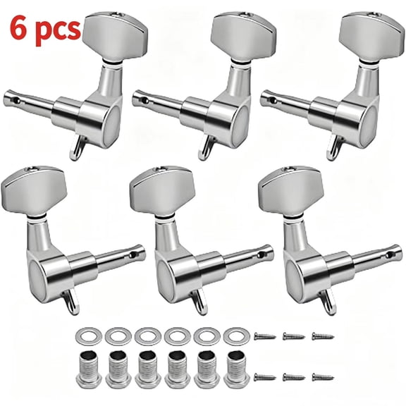 Vruelia 6 Pieces Silver Acoustic Guitar Machine Heads Knobs Guitar String Tuning Peg Tuner(3 for Left + 3 for Right)