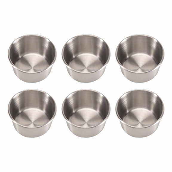 Vruelia 6Pcs 2 Oz Stainless Steel Dipping Sauce Cup, Mini Dip Bowls, Reusable Metal Condiment Cups Ramekins Containers (Silver)