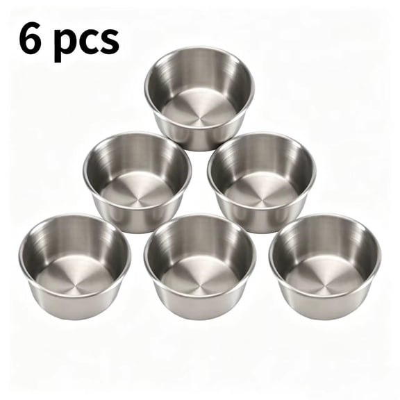 Vruelia 6Pcs 2 Oz Stainless Steel Dipping Sauce Cup, Mini Dip Bowls, Reusable Metal Condiment Cups Ramekins Containers (Silver)