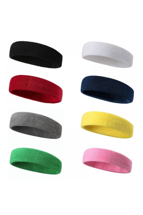 8 Pack Sweatbands Sports Headband for Men & Women, Moisture Wicking Hairband Athletic Towel Headbands Cotton Head Sweat Bands for Running, Cycling, Yoga, Spa