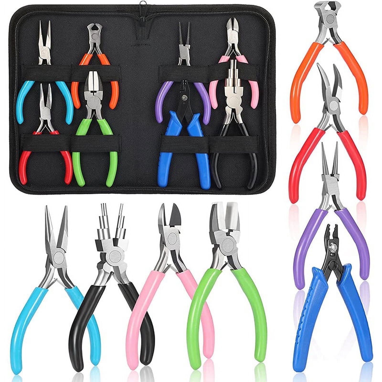 Vruelia 8 Pieces Jewelry Making Pliers Tool Kit, Needle Nose Pliers, Round Nose Pliers, Nylon Jaw Pliers for Jewelry DIY