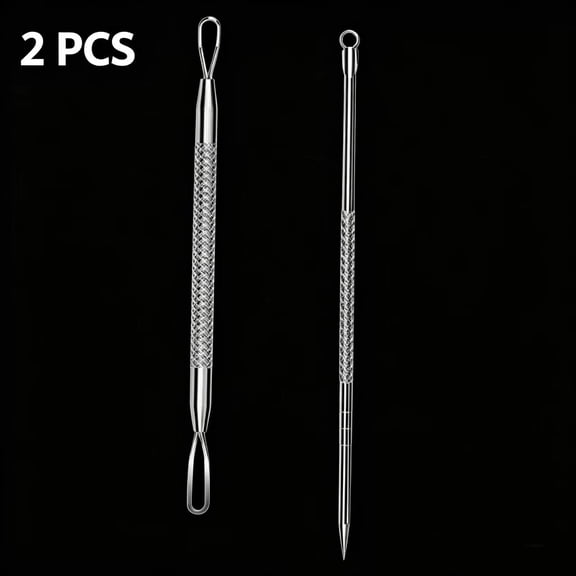 Vruelia Blackhead Remover Comedone Extractor,2 PCS Pimple Popper Tool, Pimple Comedone Removal 2-in-1 Extractor Tool,Stainless Steel Pimple Extractor Blackhead Removal Tool (Silver)