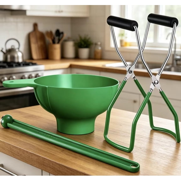 Vruelia Canning Kit Jar Lifter Wide Mouth Canning Funnel Lid Wand for Canning Jars Anti-Scald Kitchen Tools(3Pcs,Green)