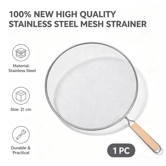 Vruelia Cooking Frying Stainless Steel Anti Splatter Guard Oil Net Grease Splatter Screen Pan Mesh Guard Splash Cover 21cm