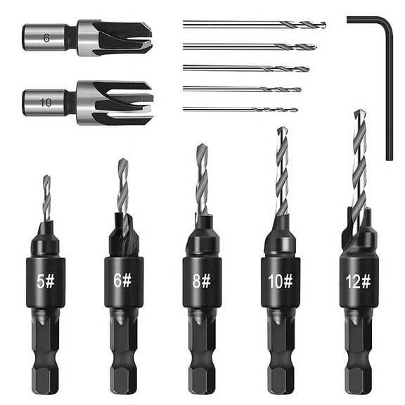 Vruelia Countersink Drill Bit Set, Woodworking Chamfer Adjustable Countersink Tools on Counter Sink Holes with 1/4inch Hex Shank