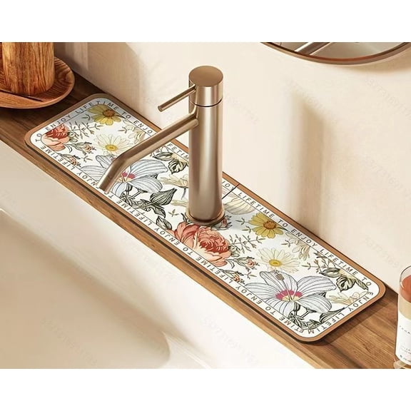 Vruelia Draining Mat Wear-resistant Water Absorption Flower Pattern Faucet Splash Mat Household Supplies