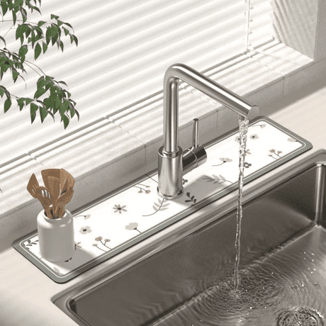 Vruelia Draining Mat Wear-resistant Water Absorption Flower Pattern Faucet Splash Mat Household Supplies
