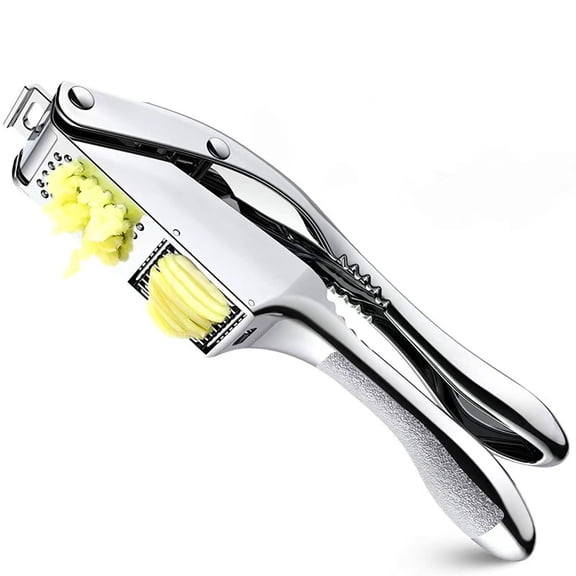 Vruelia Garlic Press Garlic Press Slicer Stainless Steel 2 in 1 Garlic Mincer Dual Function Garlic Crusher Professional Handheld Garlic Squeezer Tool with Anti-Slip Handle for Home Kitchen