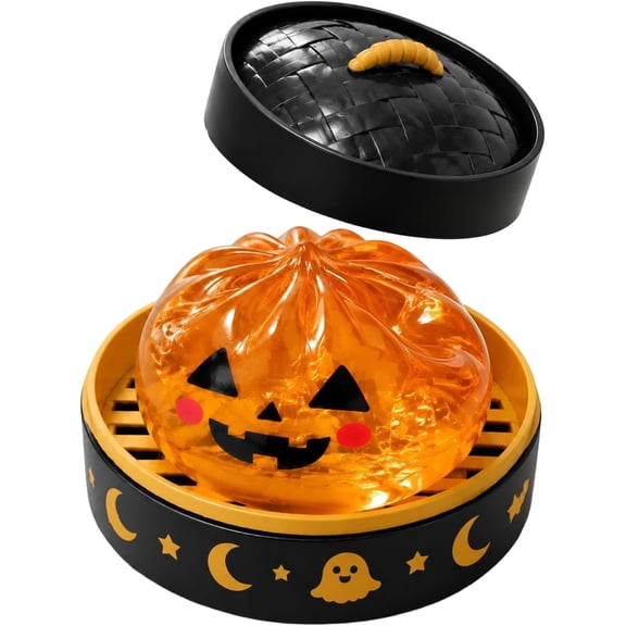 Vruelia Halloween Dumpling Squishy Cute Horror Fidget Soft Stretchy Ghost Dumpling Squeeze with Food Steamer Stress Relief Fidget Sensory Perfect for Party Favors, Birthday Gifts, Holiday & Desk