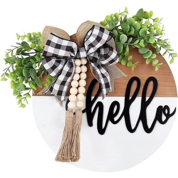 Vruelia Hello Door Sign - Round Welcome Sign for Front Door, Welcome Wreath Sign Hanging Farmhouse Door Sign for Front Door Porch Decor