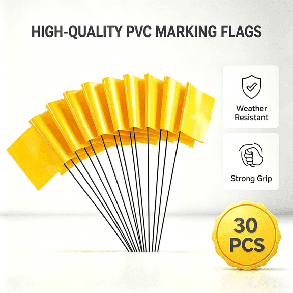 Vruelia Marking Flags Marker Flags for Lawn 30 Pack, PVC Small Flags,Marking Flags Lawn Flags, Garden Flags,Survey Flags,Yellow