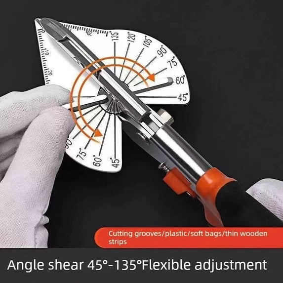 Vruelia Miter Shears Adjustable 45 to 135 Degree Sharp Trunking Shears Ergonomic Multi Angle Miter Scissors with 2 Replacement Blades for Cutting Wood Plastic PVC