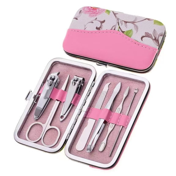 Vruelia Nail Clipper 7Pcs Set Nail Scissors Grooming Travel Case Tools Manicure Pedicure Kit Ear Pick Tweezers Nail File for Women 7 in 1