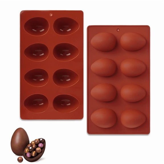 Vruelia Silicone Egg Molds - 8-Cavity Egg Shaped Baking Pan for Chocolate, Candy, Soap & Cake Decorating - Easter Egg Tray for Peanut Butter, Muffins & DIY Crafts