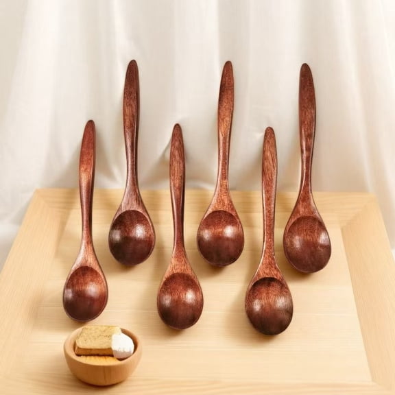Vruelia Small Wooden Spoons, 6Pcs Teaspoon for Cooking Condiments Spoon, Mini Daily Use