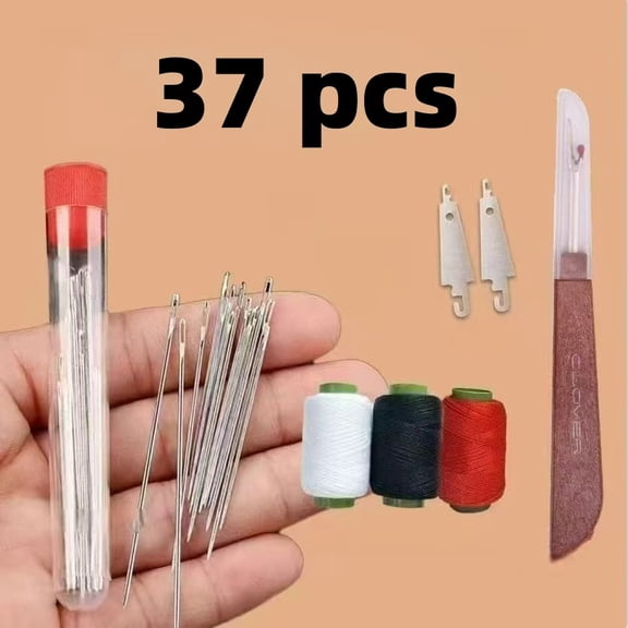 Vruelia Stainless Steel Needles for Hand Sewing, 37PCS Big Eye Steel Sewing Needles Kit, Long & Thin Handmade Quilting & Sewing Needles Kit for DIY Sewing Projects (1 Set)