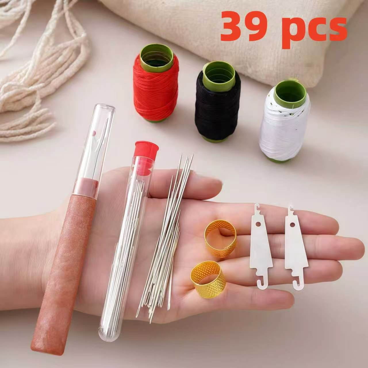 Vruelia Stainless Steel Needles for Hand Sewing, 39PCS Big Eye Steel Sewing Needles Kit, Long & Thin Handmade Quilting & Sewing Needles Kit for DIY Sewing Projects (1 Set)
