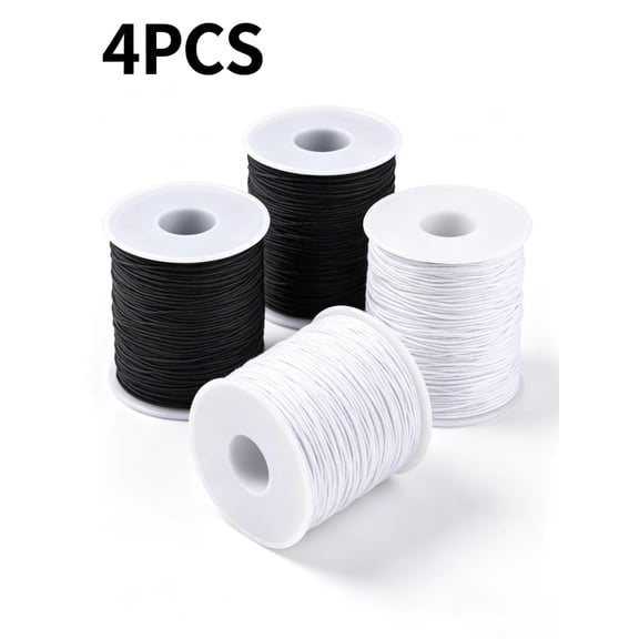 Vruelia Stretchy String for Bracelets, 4 Rolls 1 mm Sturdy Elastic String Elastic Cord for Jewelry Making, Necklaces, Beading (2 Black+ 2 White)