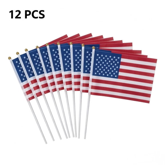 Vruelia USA United States Mini Flag 12 Pack - Hand Held Small Miniature American US Flags on Stick - 5x8 Inch with Solid Pole & Spear Top