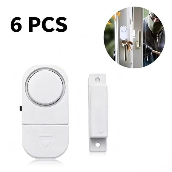Vruelia Window Door Entry Battery Operated 90dB Alarm System with Adhesive Backing, 6 Count 6 Pack
