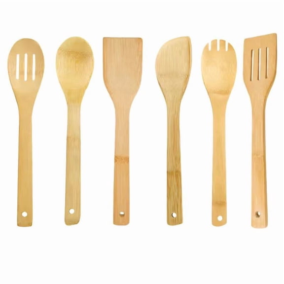 Vruelia Wooden Spoons for Cooking, Vruelia 6Pcs Spatula Spoon Tongs Utensils Set for Kitchen Cookware