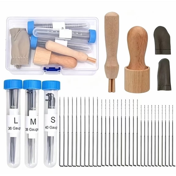 Vruelia Wool Felting Needle Tools, Wool Felting Tool Kit with 3 Sizes Felting Needles and 1/8 Needle Wooden Handle for Needle