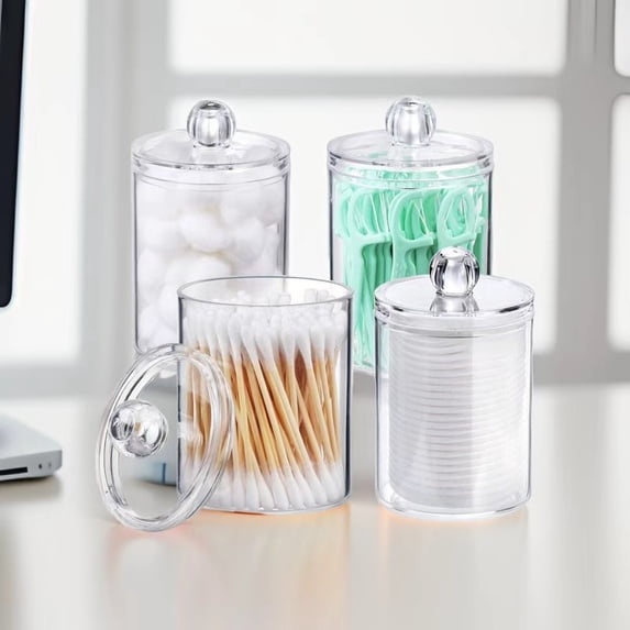 Vruelia oz Plastic Cotton Swab Ball Pad Holder, Qtip Jar Clear Makeup Organizer, Bathroom Containers Dispenser 3 Pack