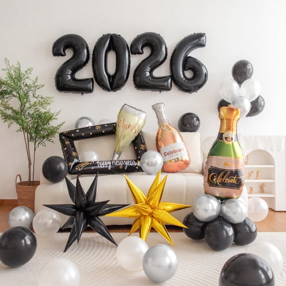 Vrukiaa Black and Gold 2026 Party Balloons kit Decor Number Letters Balloon Exploding Star Foil Balloon All-in-One for Graduation Birthday Party Decoration Party (Black & Gold Luxury Party Set) A101