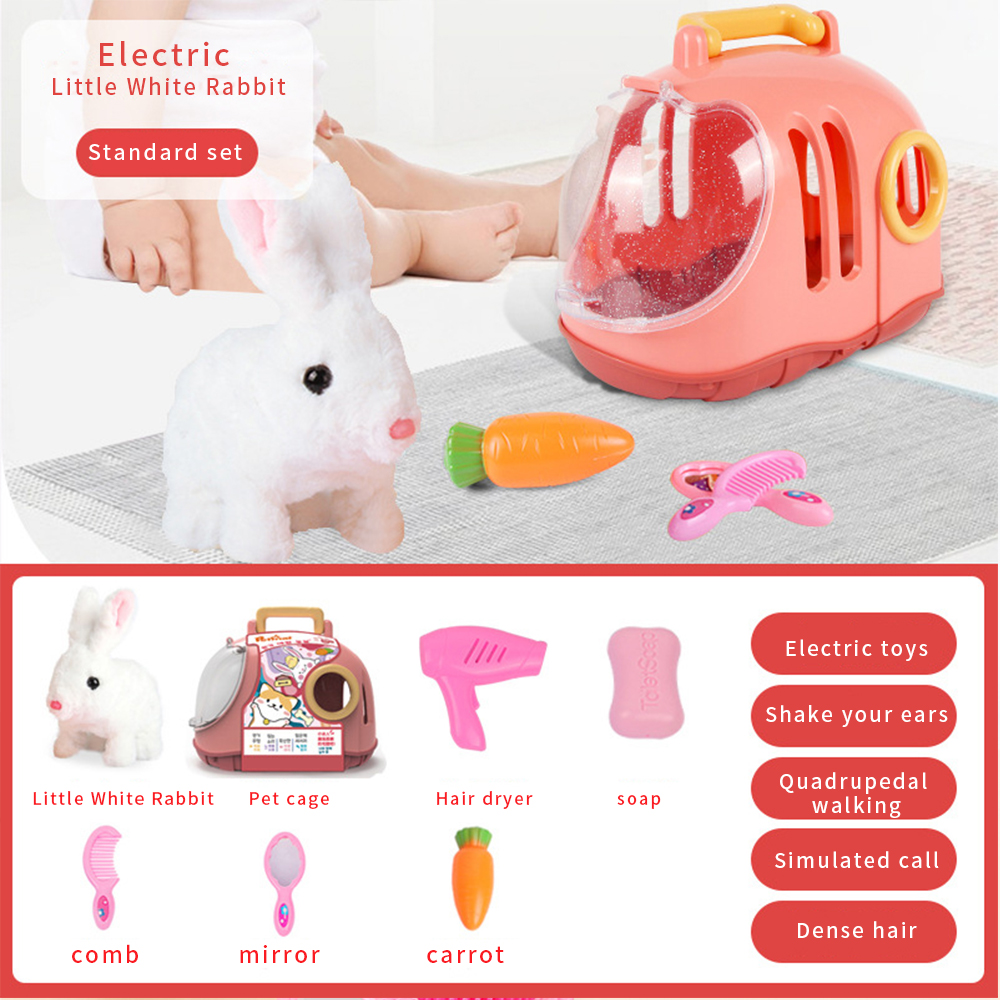 Vrurc Imports Plush Bunny Rabbit Pet Electronic Toy Walking, Hopping