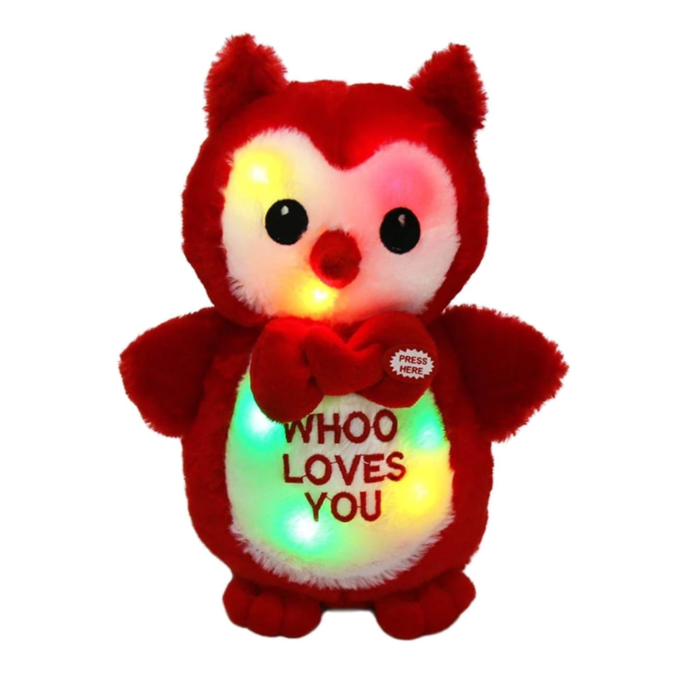 Vrurc LED Musical Stuffed Owl Light up Singing Plush Toy Adjustable