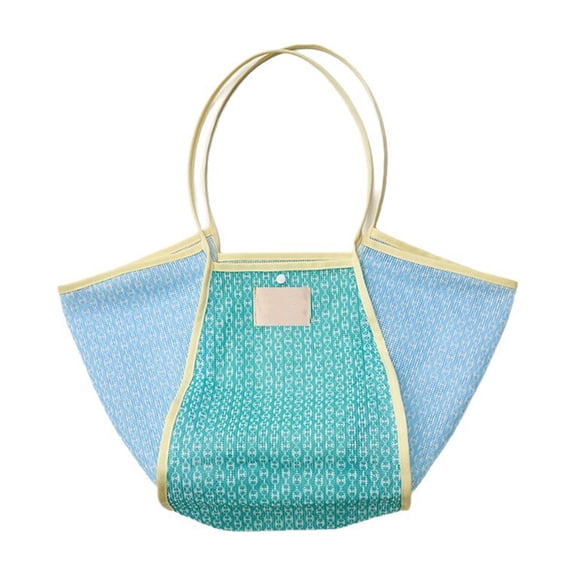Vrvttad Large Capacity Colour Block Mesh Beach Bag, Breathable Hollow Shoulder Tote, Lightweight Waterproof Foldable Travel Shopping Picnic Storage Bag (Blue)