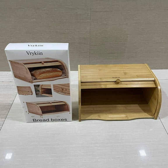 Vrykiin Bread boxes,2 Lb. Breadbox for Kitchen Countertop - Vintage-Style Bamboo Bread Box Wood - Japanese Bread Box - Bread Cabinet for Kitchen Counter - Bread Bin - 17'' x 10'' x 7''