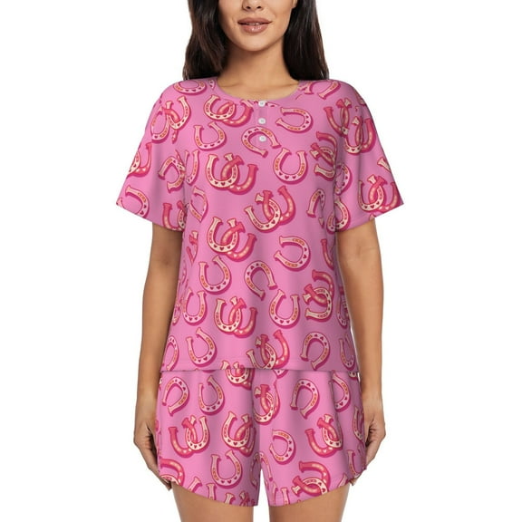 Vsdghe Cute Cowgirl Pattern Women's Pajama Set,Short Sleeve Sleepwear 2 Piece Pjs Lounge Sleepwear Sets-Large