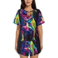 thumbnail image 1 of Vsdghe Neon Pop Art Pitbull Pattern Women's Pajama Set,Short Sleeve Sleepwear 2 Piece Pjs Lounge Sleepwear Sets-3X-Large, 1 of 6