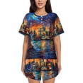 thumbnail image 1 of Vsdghe Neon Shanghai Cityscape Night Pattern Women's Pajama Set,Short Sleeve Sleepwear 2 Piece Pjs Lounge Sleepwear Sets-Large, 1 of 6