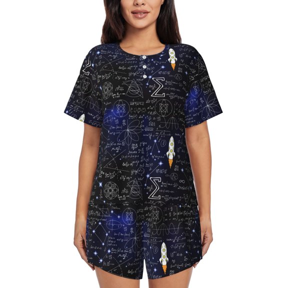 Vsdghe Physical Formulas Pattern Women's Pajama Set,Short Sleeve Sleepwear 2 Piece Pjs Lounge Sleepwear Sets-3X-Large