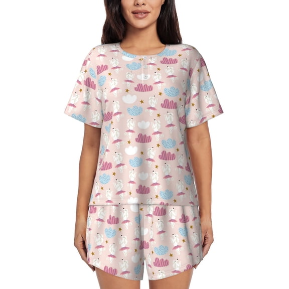 Vsdghe Poodle In Ballet Skirts Dancing Pattern Women's Pajama Set,Short Sleeve Sleepwear 2 Piece Pjs Lounge Sleepwear Sets-Small