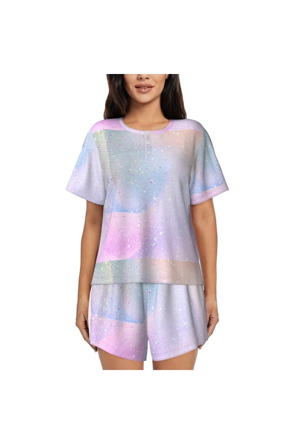 Rainbow Pattern Women's Pajama Set,Short Sleeve Sleepwear 2 Piece Pjs Lounge Sleepwear Sets-Small