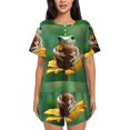 thumbnail image 1 of Vsdghe Tree Frog Sitting On Sunflowes Pattern Women's Pajama Set,Short Sleeve Sleepwear 2 Piece Pjs Lounge Sleepwear Sets-Large, 1 of 6